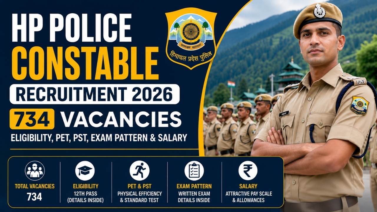 HP Police Constable Recruitment 2026: 734 Vacancies, Eligibility, PET, PST, Exam Pattern & Salary