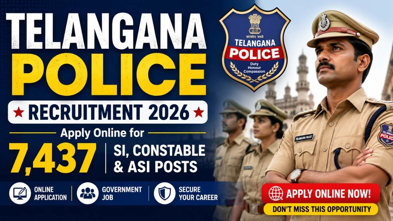 Telangana Police Recruitment 2026: Apply Online for 7,437 SI, Constable & ASI Posts